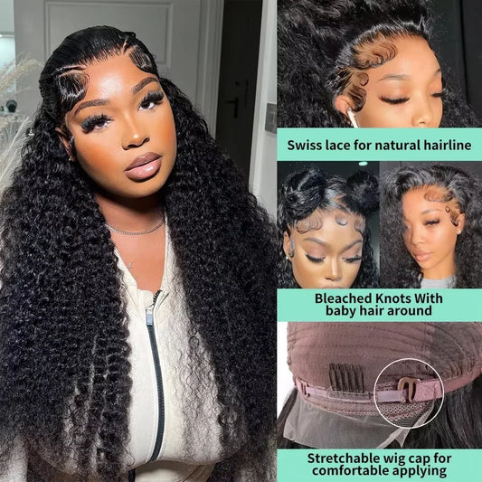 Transparent Lace Front Human Hair Deep Curly Wigs